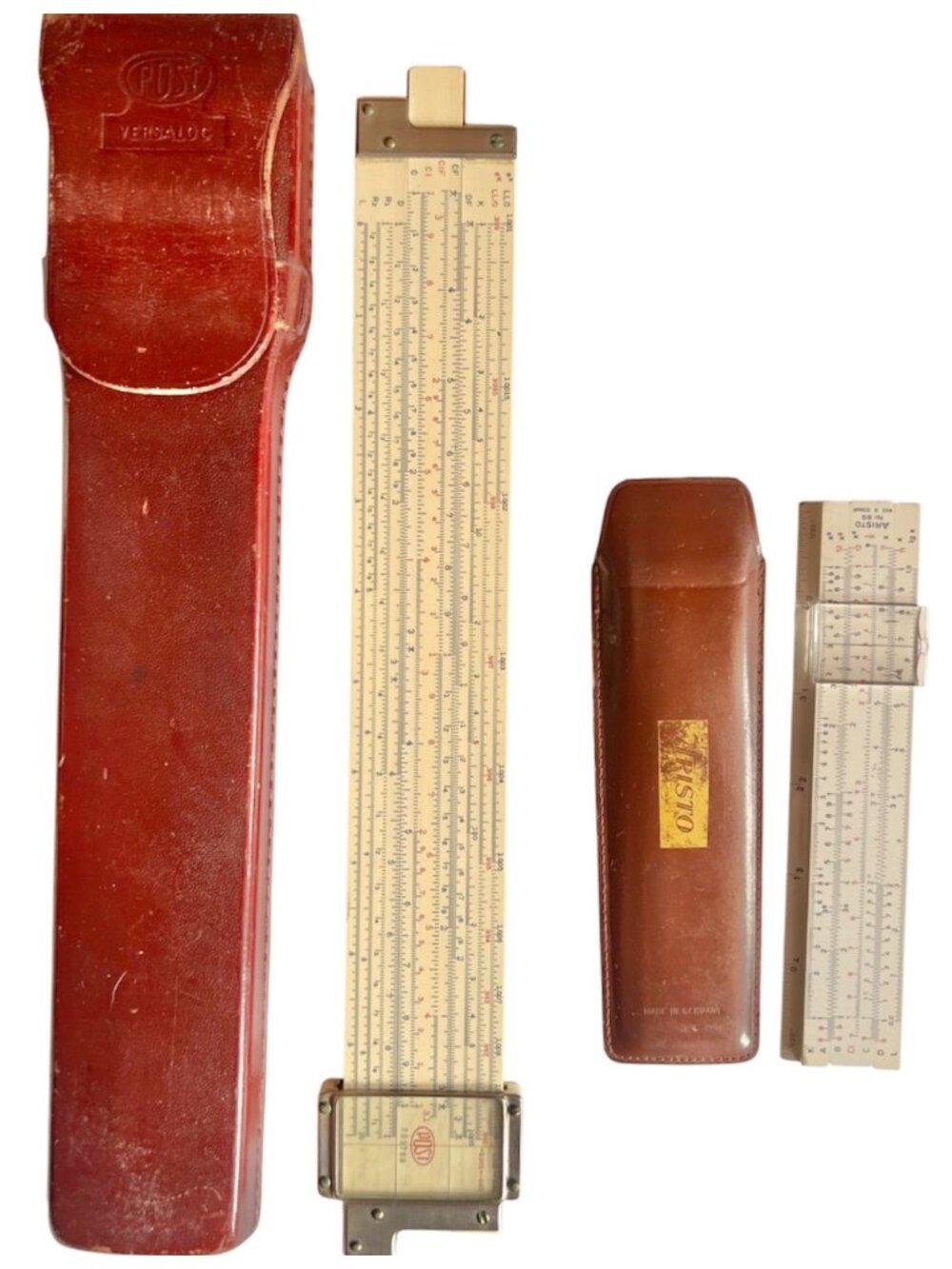 Lot Of 2 Vintage Slide Rules Aristo 89 & Post 703-769 With Original Leather Case